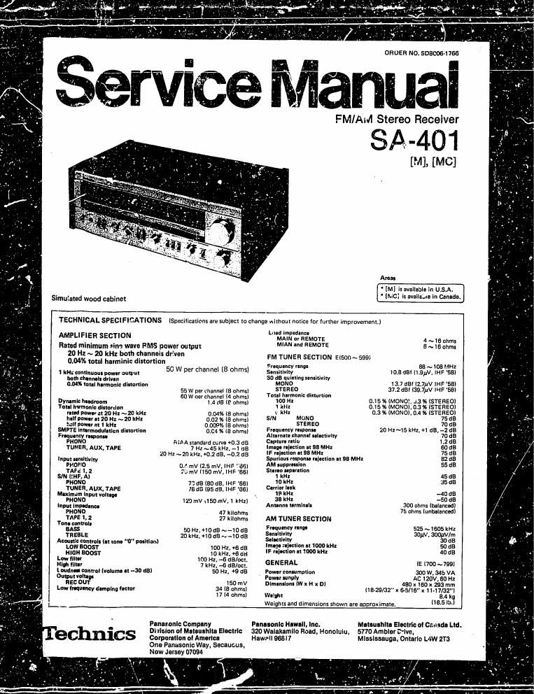 Technics SA 401 Service Manual