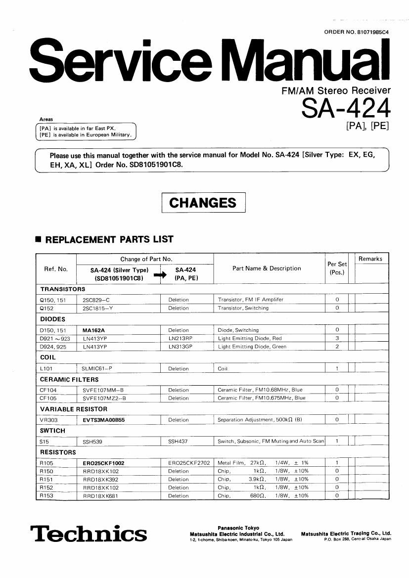 Technics SA 424 Service Manual