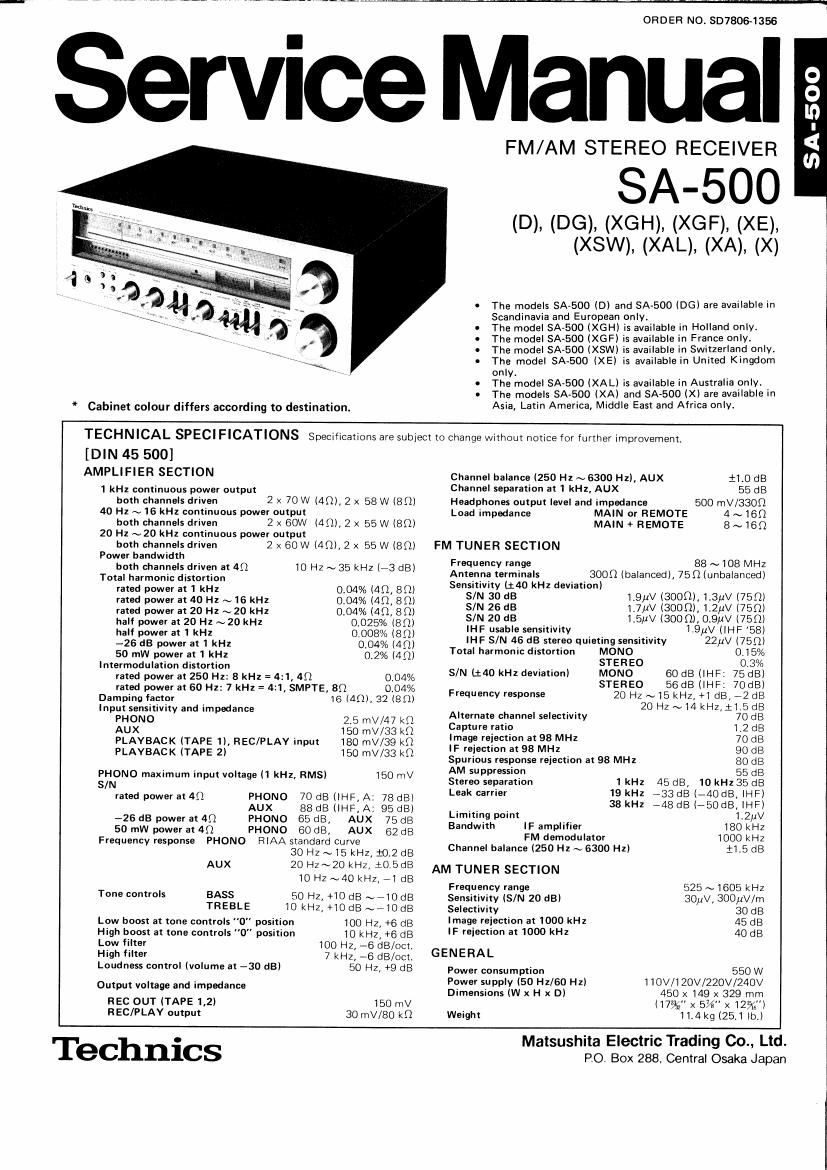 Technics SA 500 Service Manual