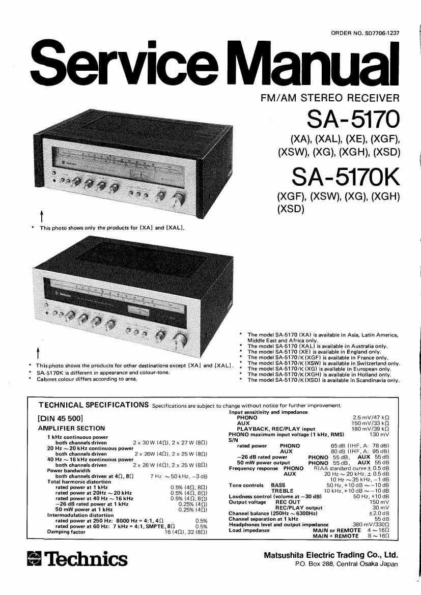 Technics SA 5170 SA 5170K Service Manual
