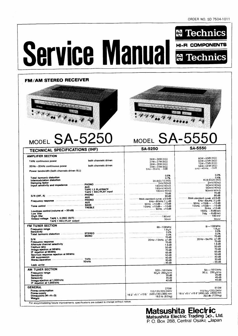 Technics SA 5250 SA 5550 Service Manual