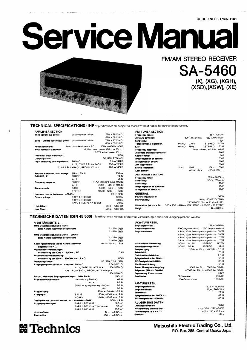 Technics SA 5460 Service Manual