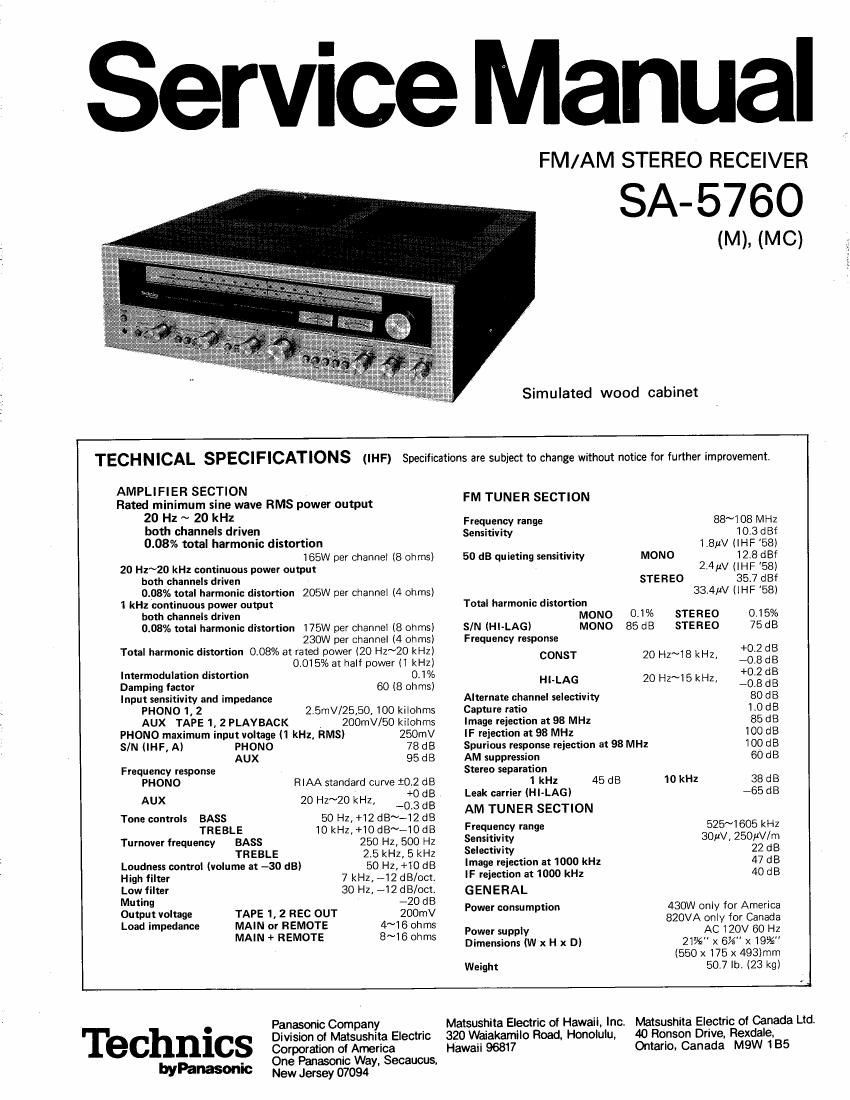 Technics SA 5760 Service Manual
