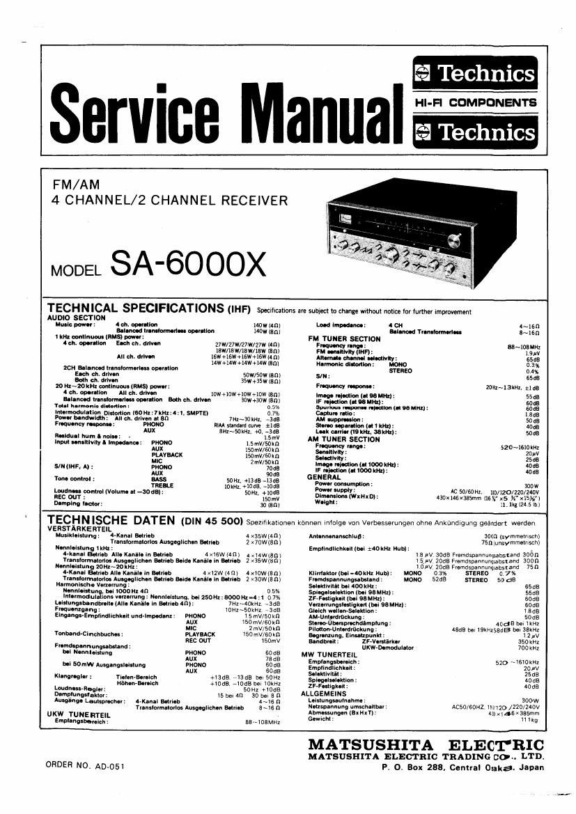 Technics SA 6000 X Service Manual