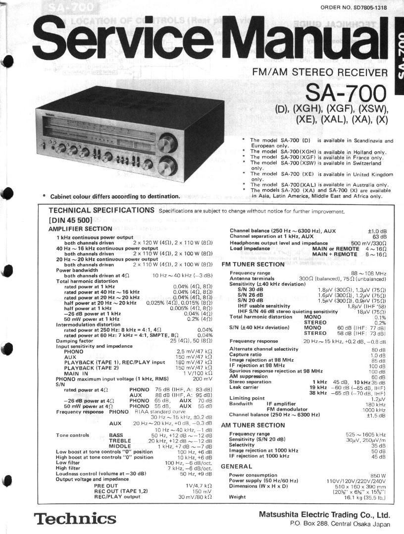 Technics SA 700 Service Manual