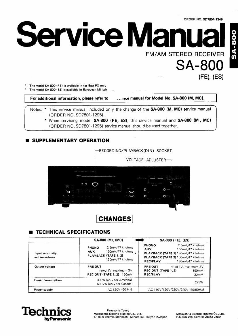 Technics SA 800 Service Manual