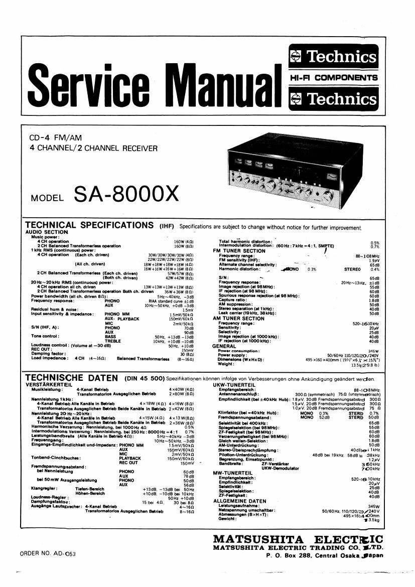 Technics SA 8000 X Service Manual