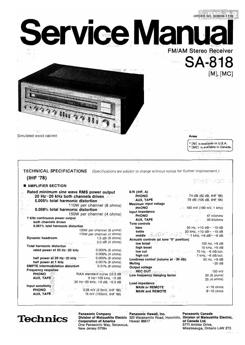 Technics SA 818 Service Manual