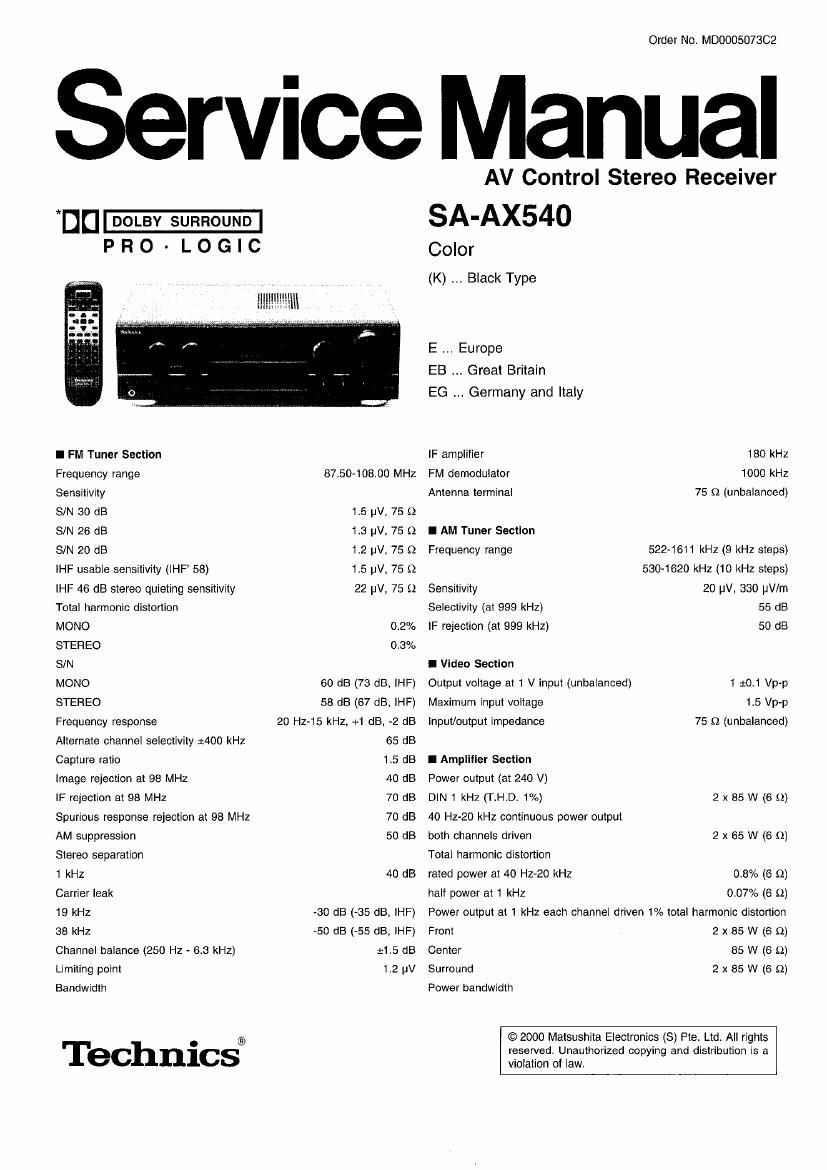 Technics SAAX 540 Service Manual