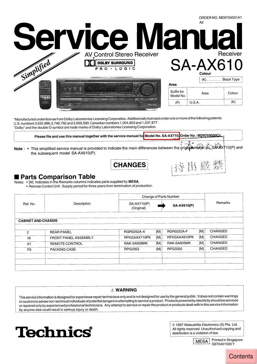 Technics SAAX 610 Service Manual