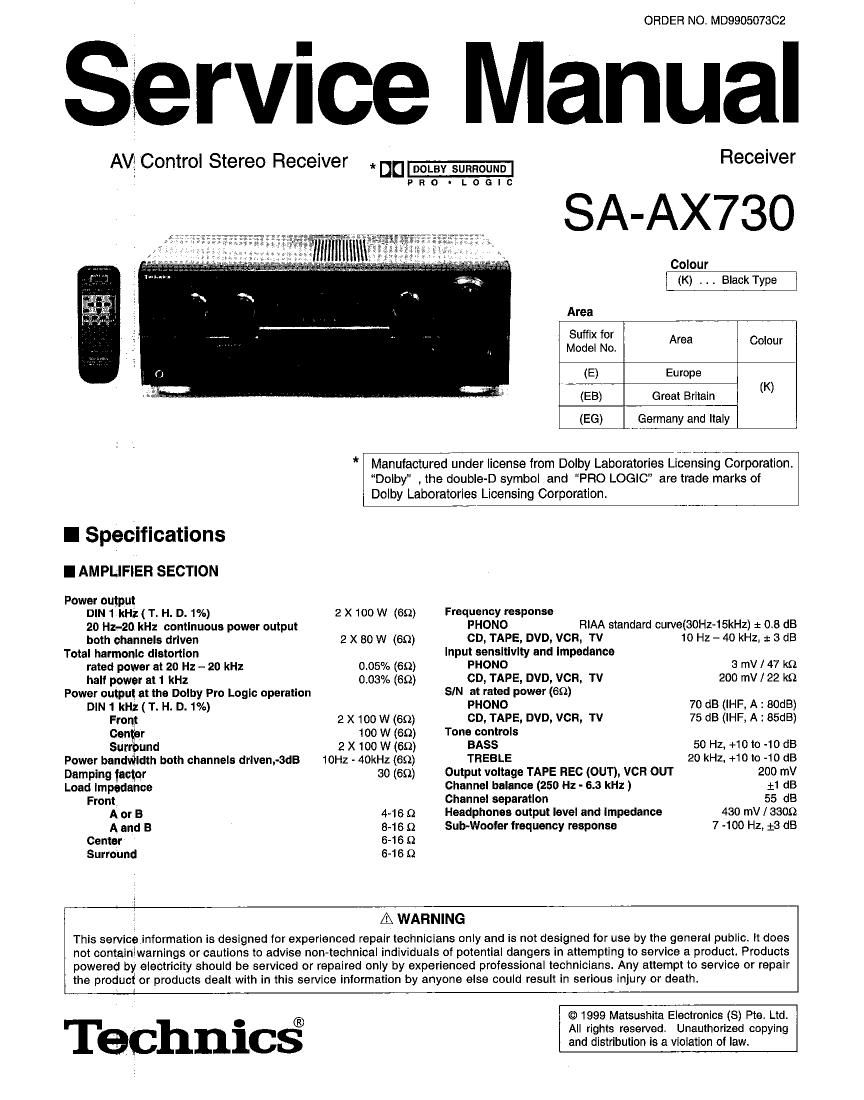 Technics SAAX 730 Service Manual