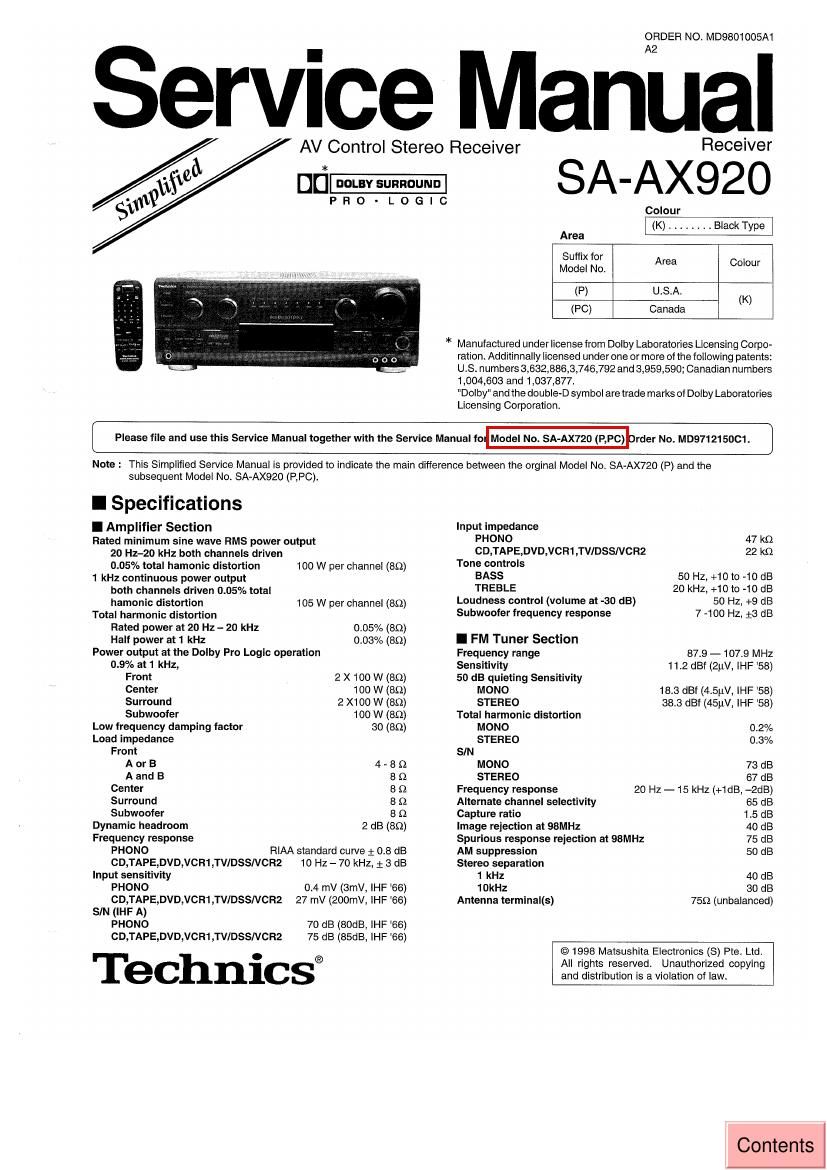 Technics SAAX 920 Service Manual