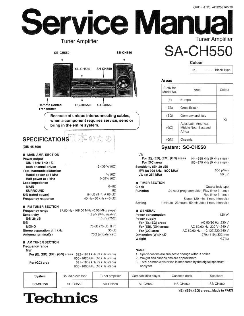 Technics SACH 550 Service Manual