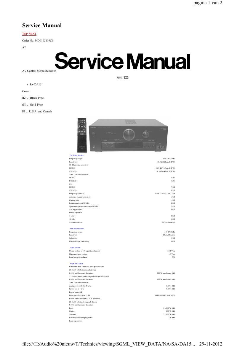 Technics SADA 15 Service Manual