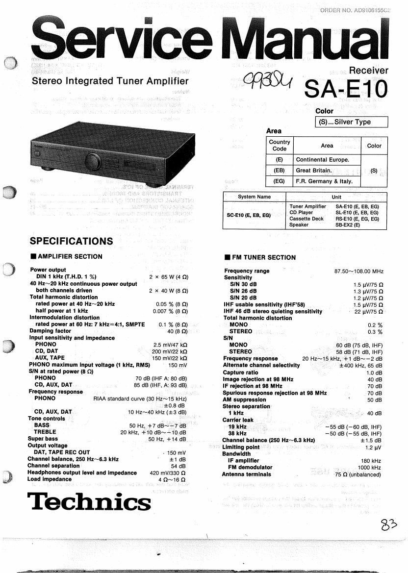 Technics SAE 10 Service Manual