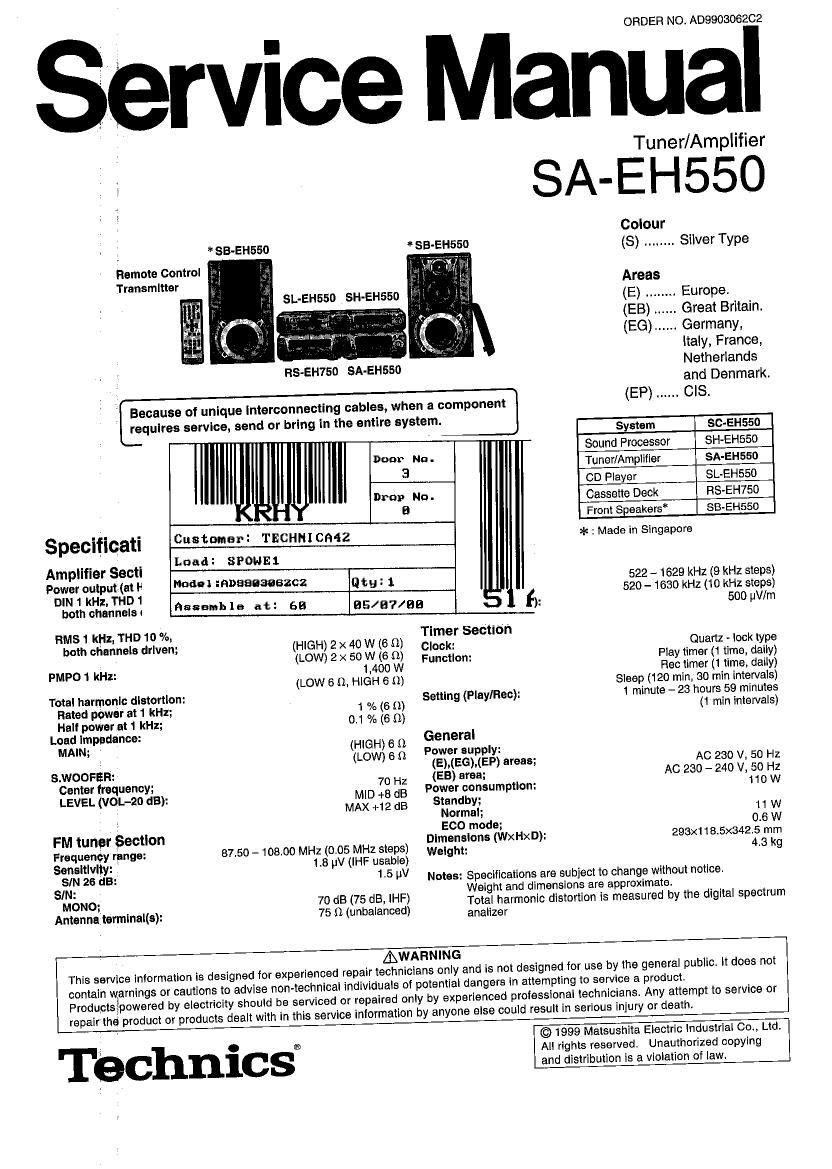 Technics SAEH 550 Service Manual