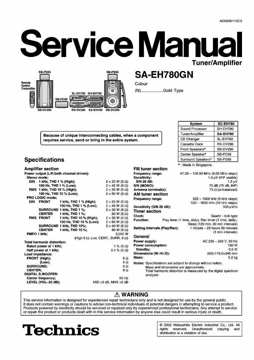 Technics SAEH 780 GN Service Manual