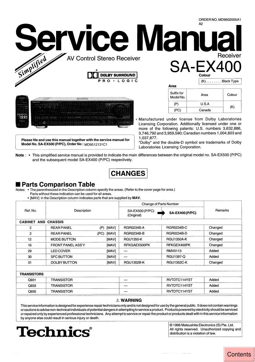 Technics SAEX 400 Service Manual