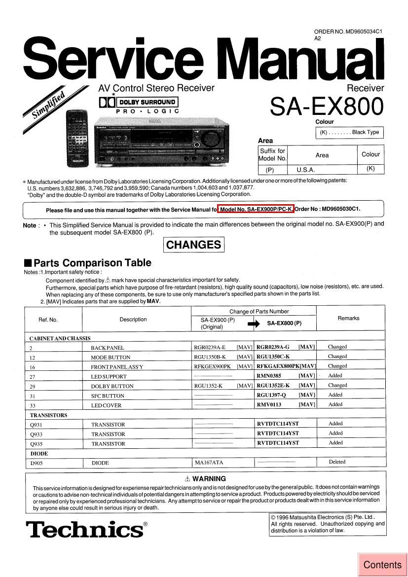 Technics SAEX 800 Schematics