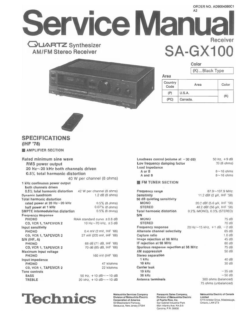 Technics SAGX 100 Service Manual