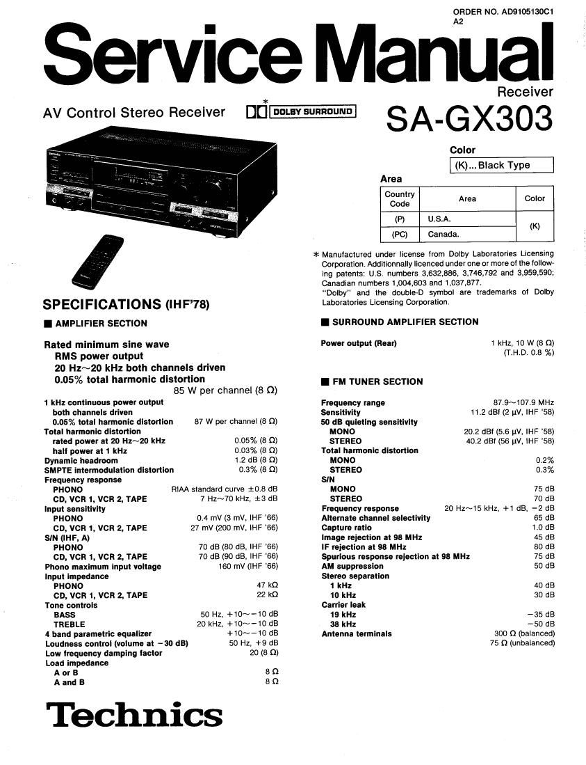 Technics SAGX 303 Service Manual