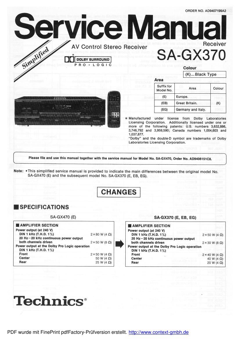 Technics SAGX 370 Service Manual