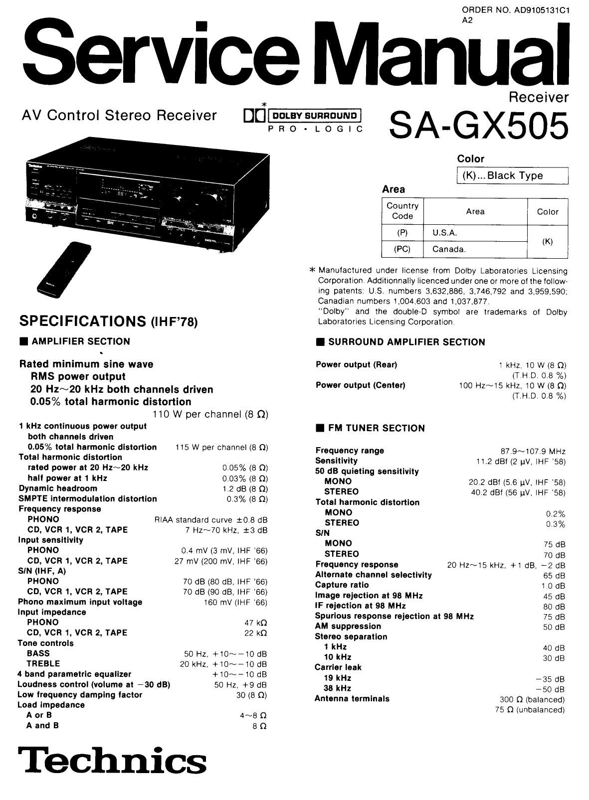 Technics SAGX 505 Service Manual