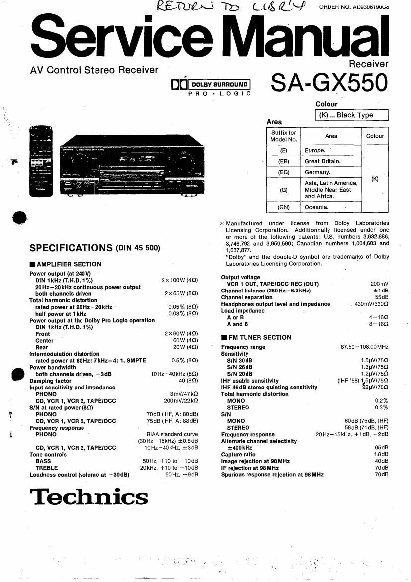 Technics SAGX 550 Service Manual