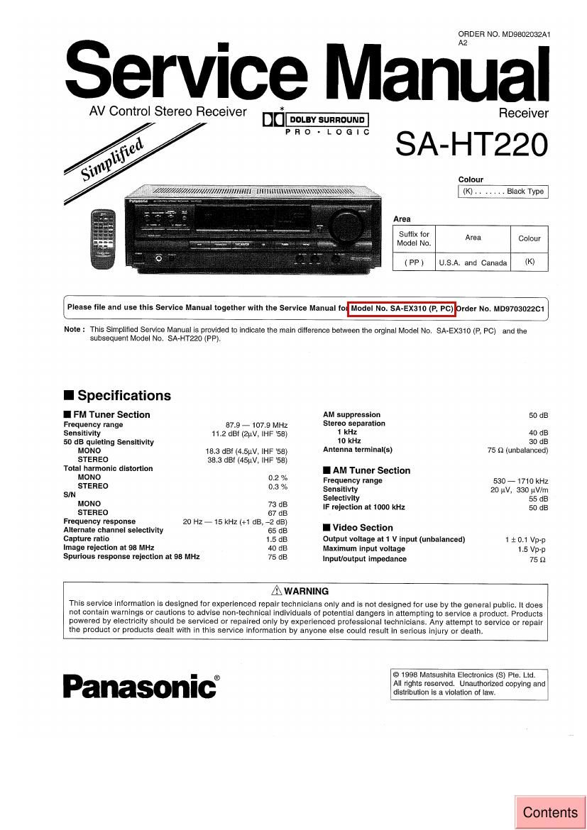 Technics SAHT 220 Service Manual