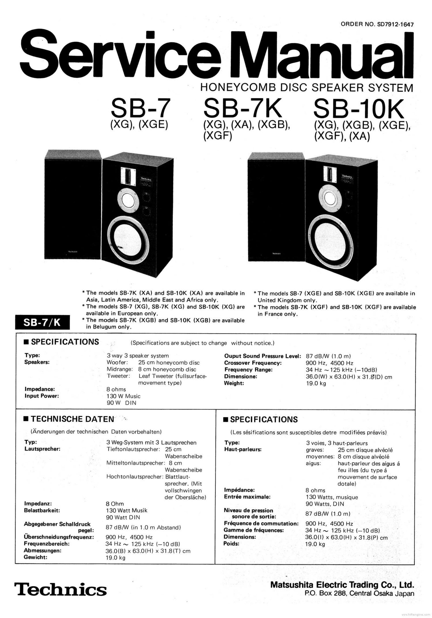 Technics SB 10 K Service Manual