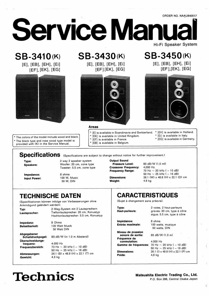 Technics SB 3410 SB 3430 SB 3450 Service Manual