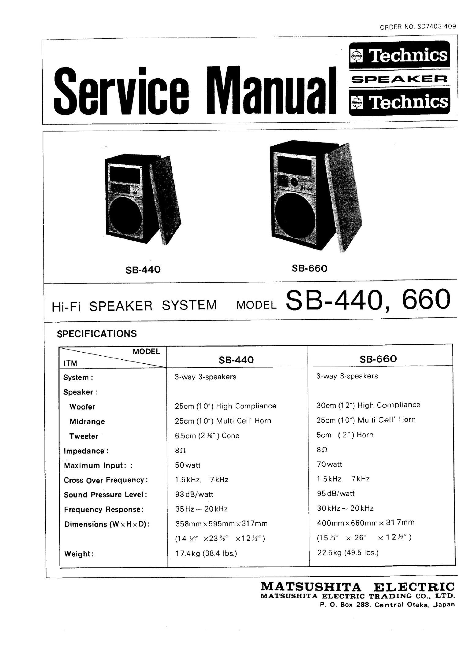 Technics SB 440 SB 660 Service Manual