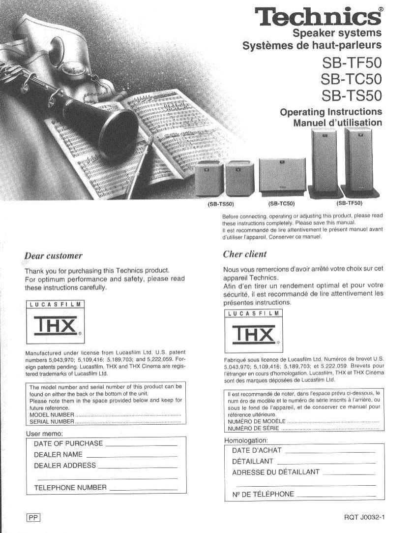 Technics SB TC50 Owners Manual