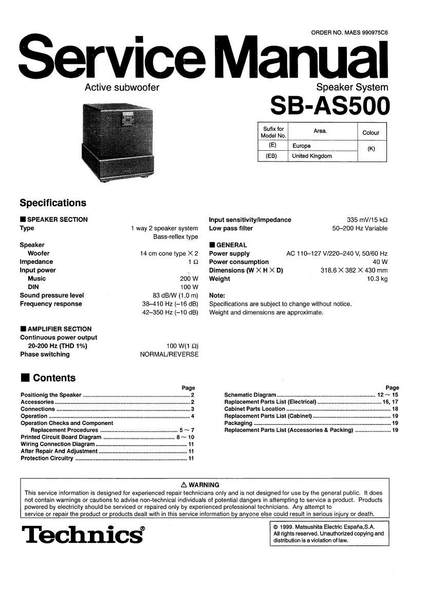 Technics SBAS 500 Service Manual