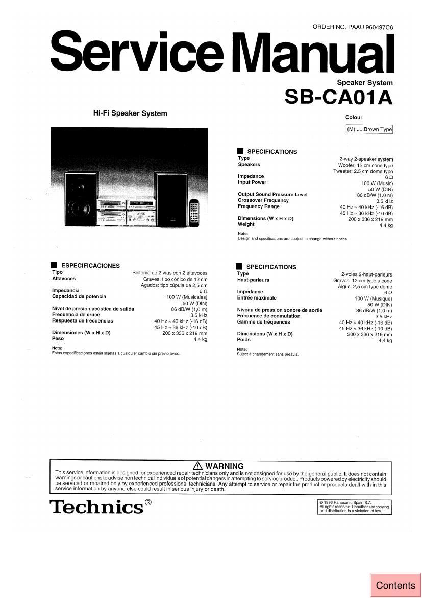 Technics SBCA 01 A Service Manual