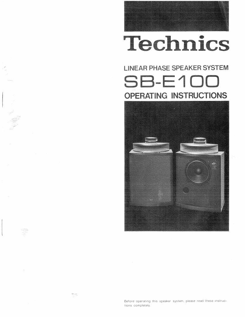 Technics SBE 100 Owners Manual