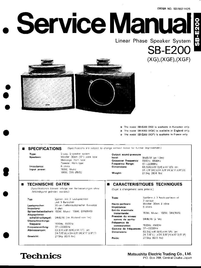Technics SBE 200 Service Manual