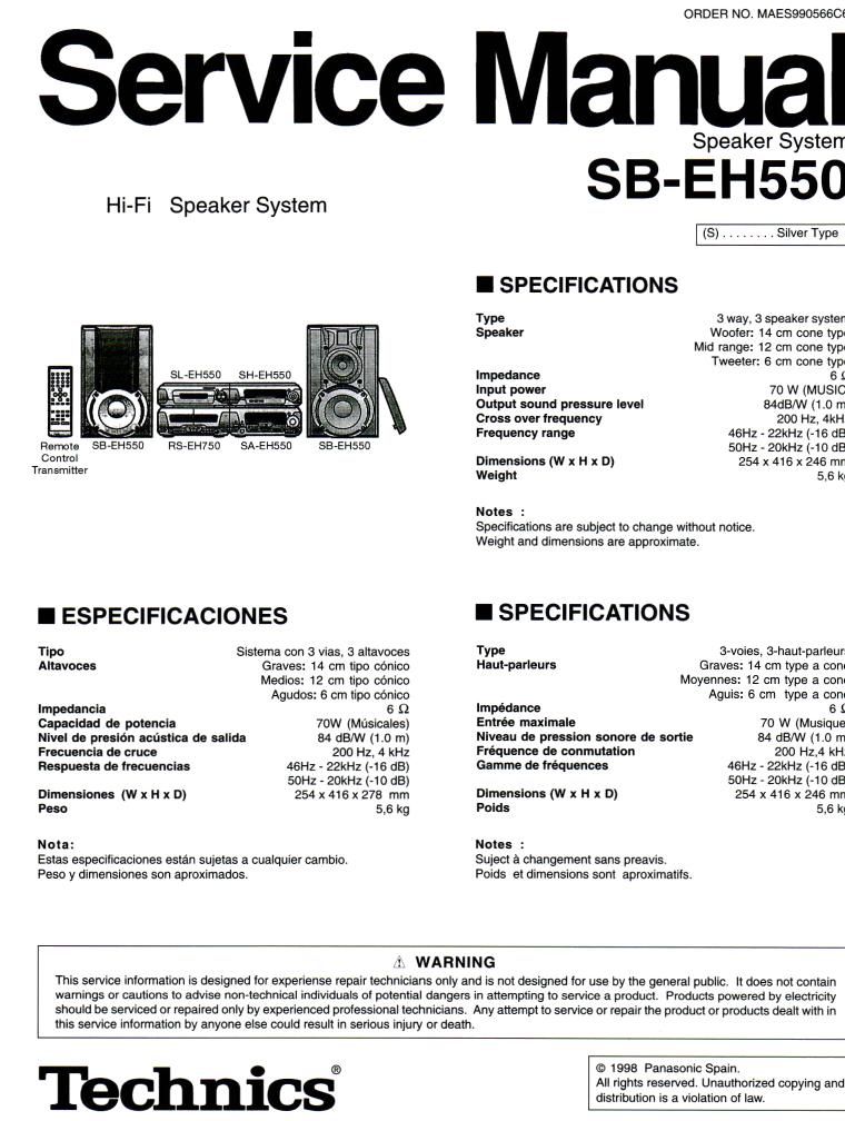 Technics SBEH 550 Service Manual