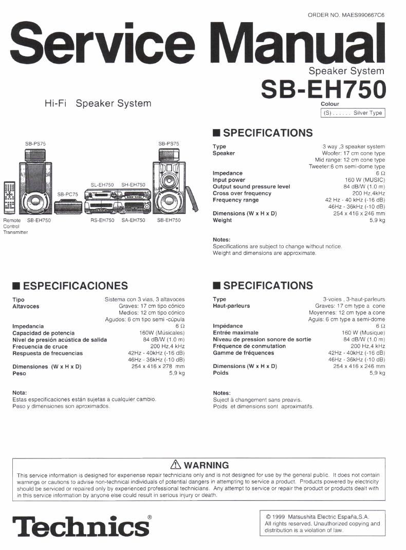 Technics SBEH 750 Service Manual