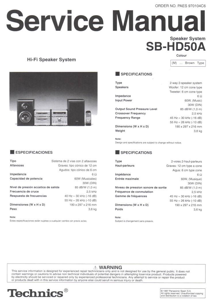 Technics SBHD 50 A Service Manual