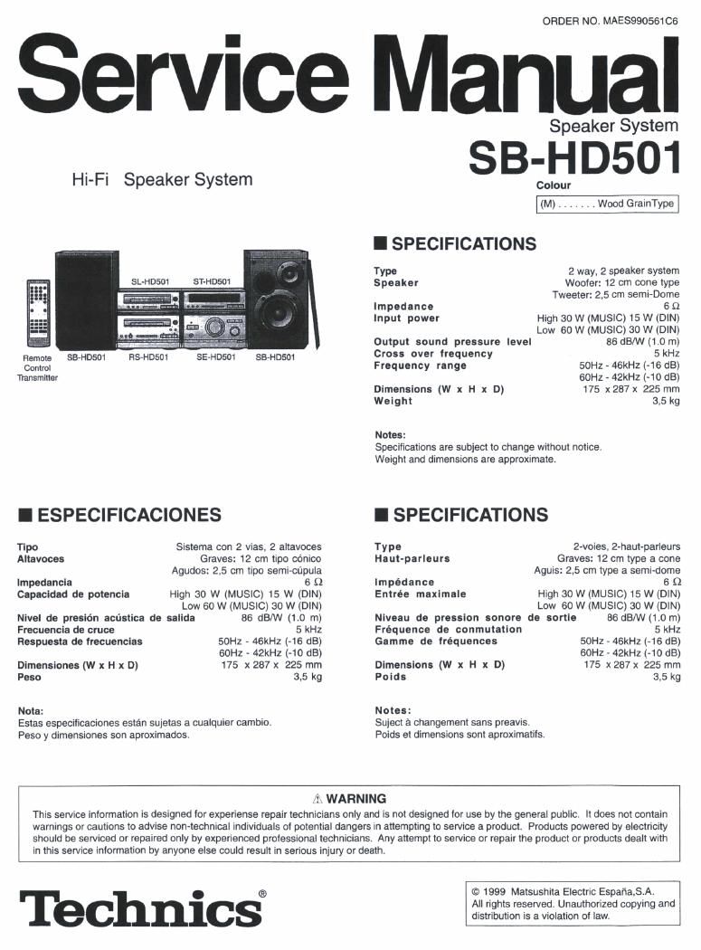 Technics SBHD 501 Service Manual