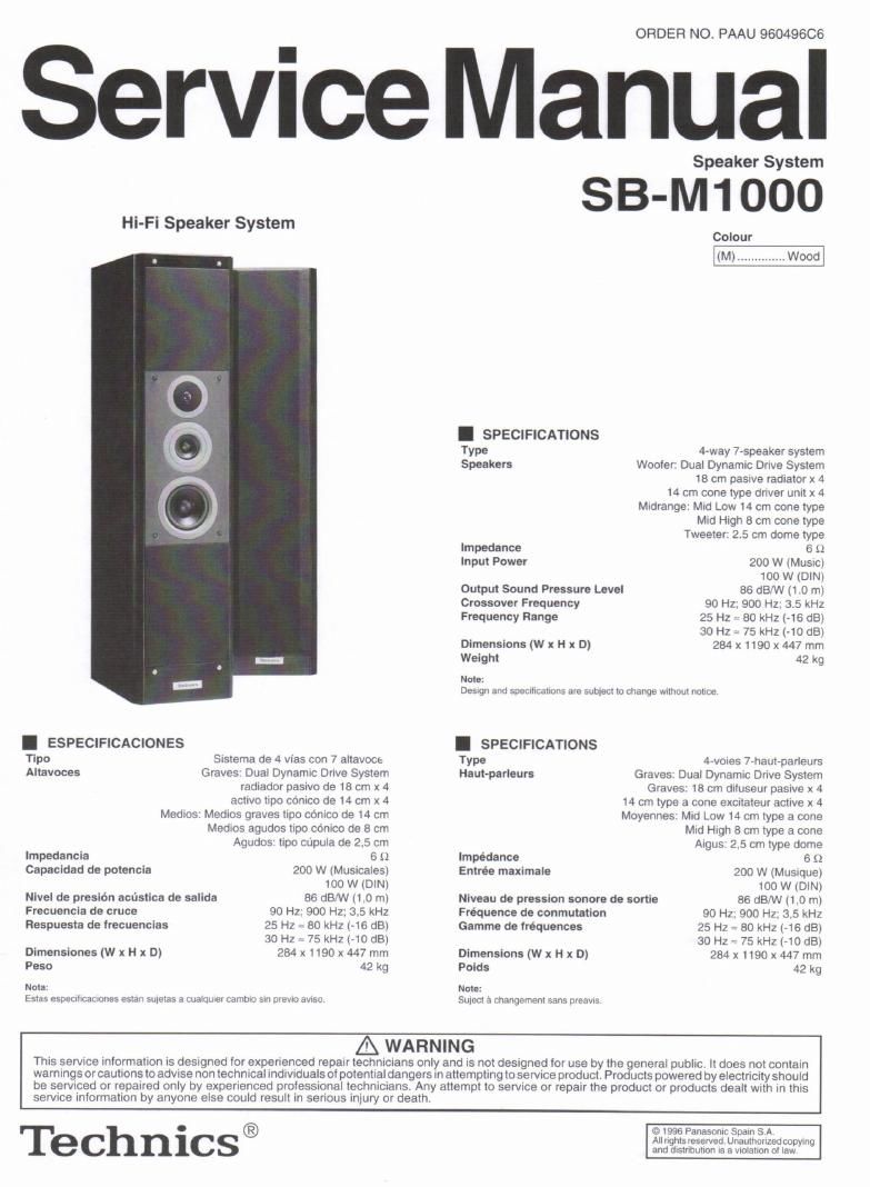 Technics SBM 1000 Service Manual