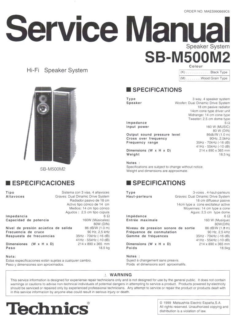 Technics SBM 500 M 2 Service Manual