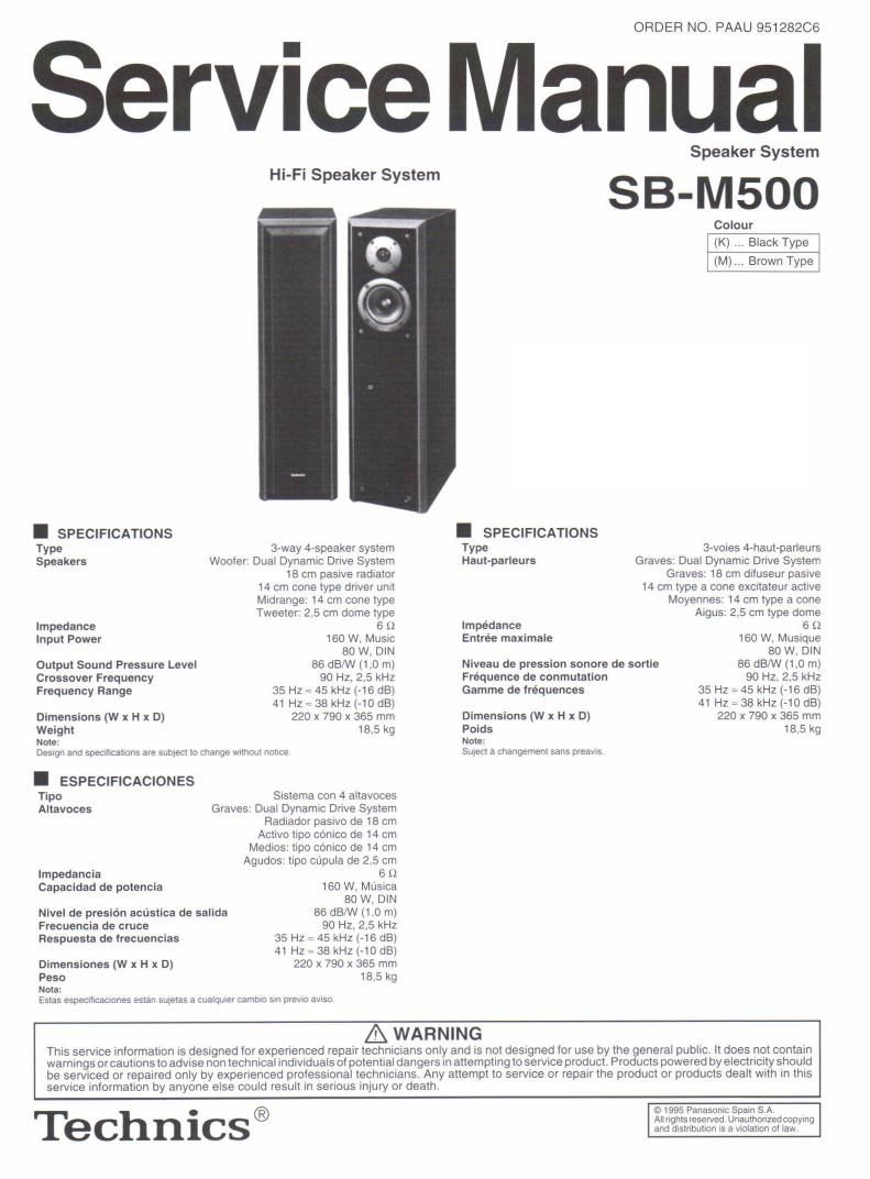 Technics SBM 500 Service Manual