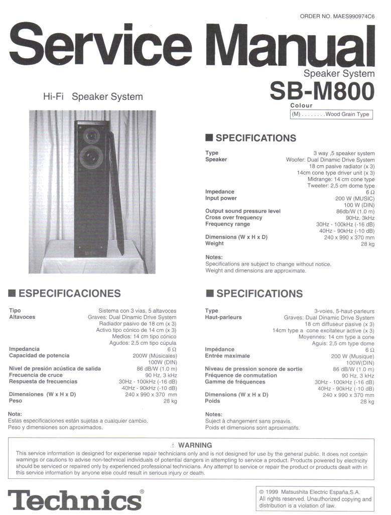Technics SBM 800 Service Manual