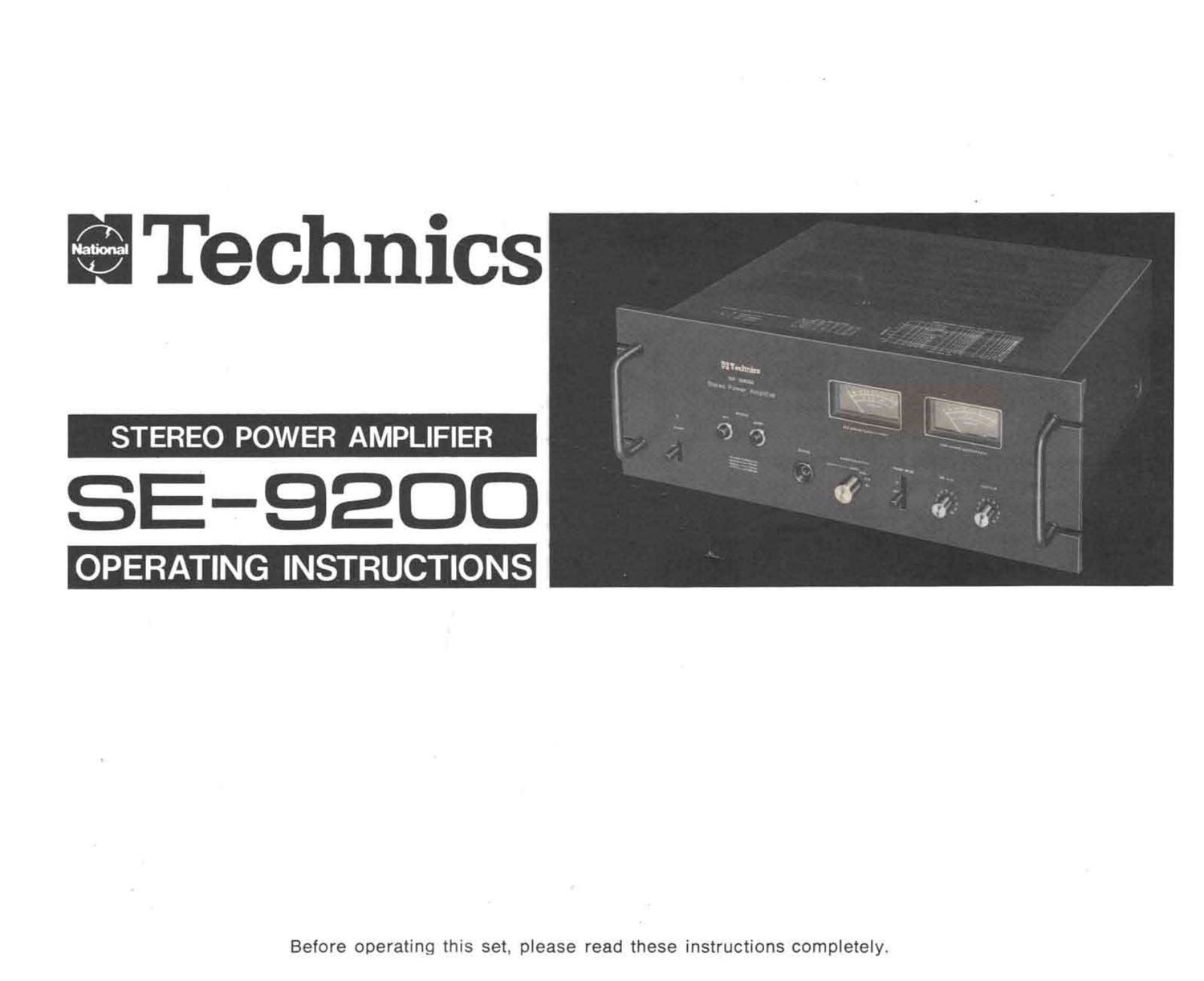 Technics SE 9200 Owners Manual