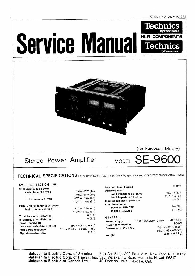 Technics SE 9600 Service Manual