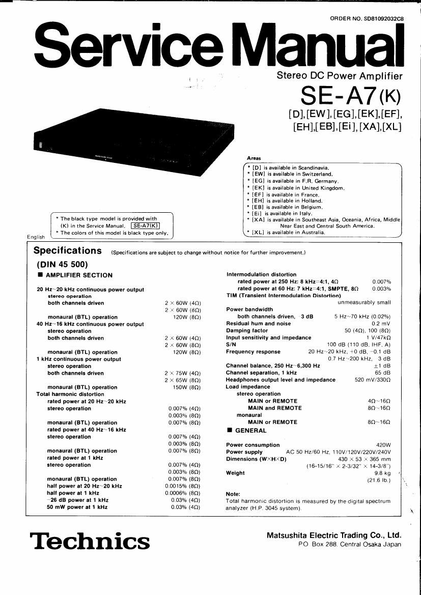 Technics SEA 7 K Service Manual