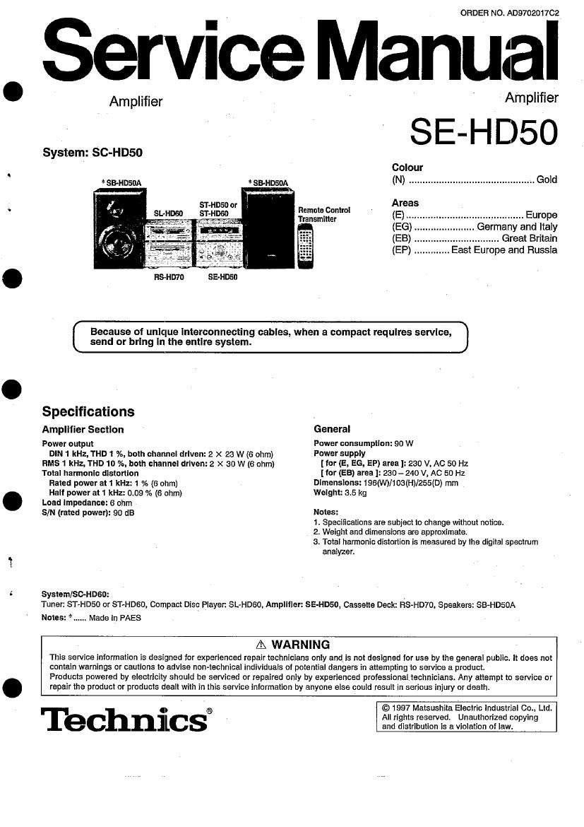 Technics SEHD 50 Service Manual