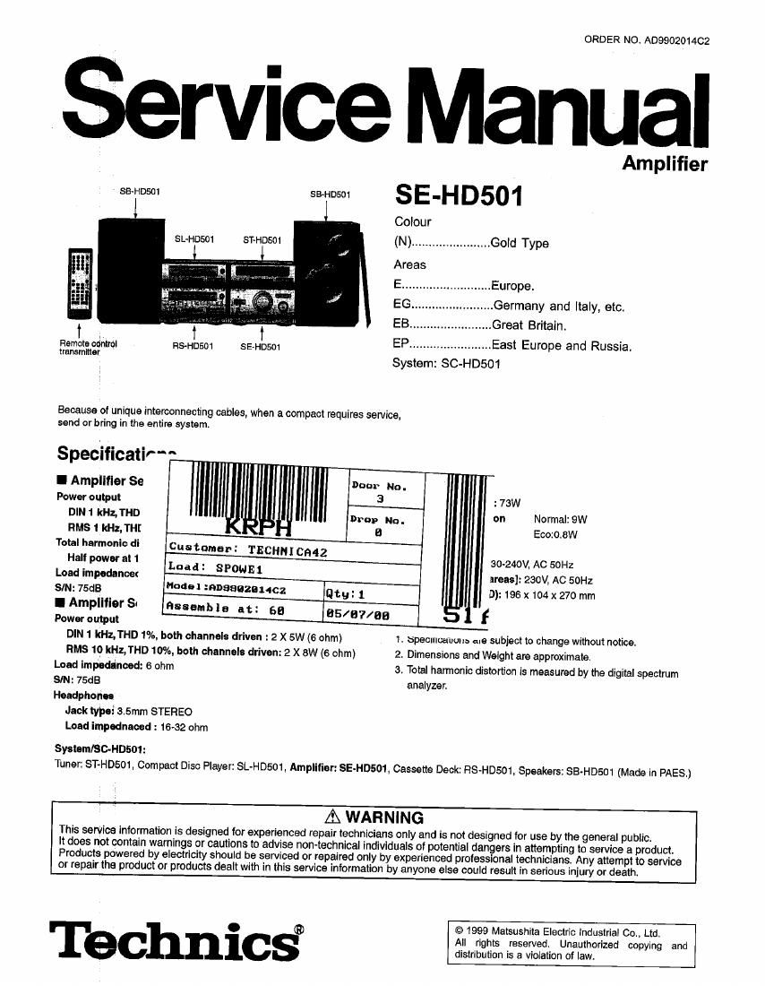 Technics SEHD 501 Service Manual